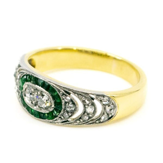 Art Deco Diamond and Emerald Band Ring