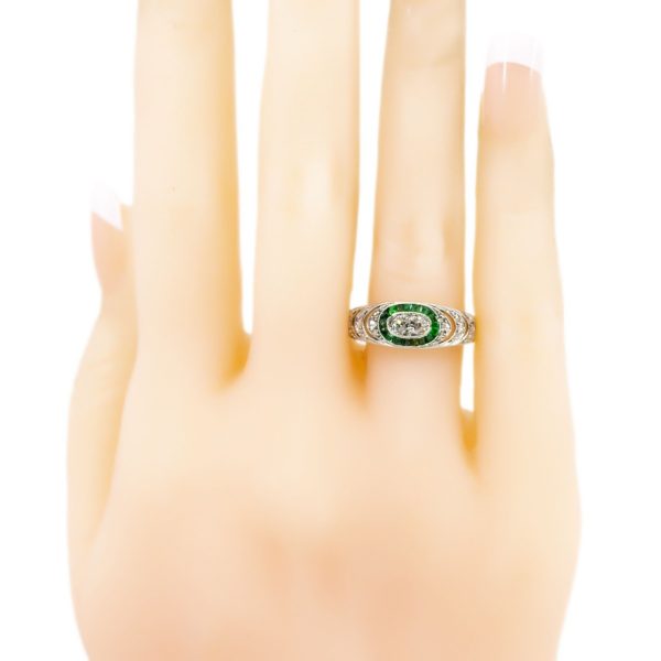 Art Deco Diamond and Emerald Band Ring
