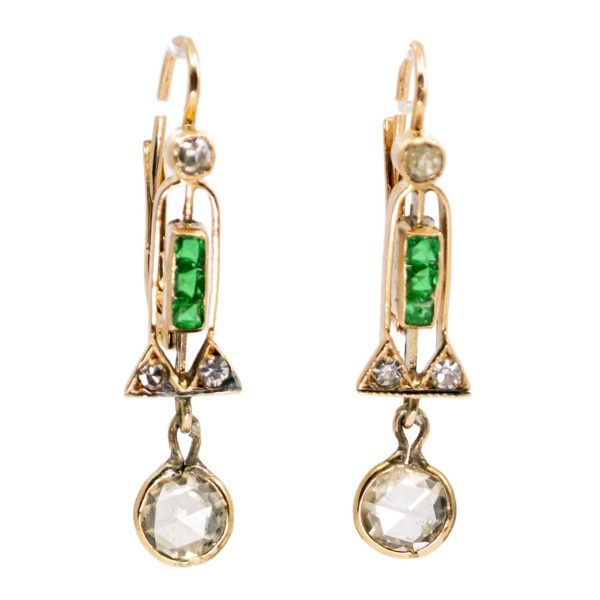Art Deco Diamond and Emerald Earrings