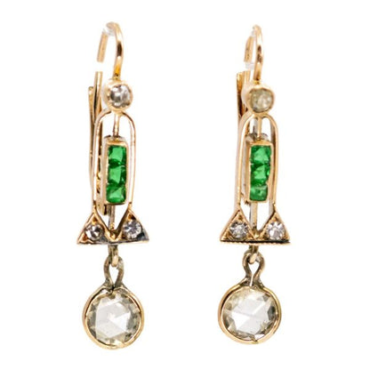 Art Deco Diamond and Emerald Earrings