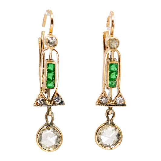 Art Deco Diamond and Emerald Earrings