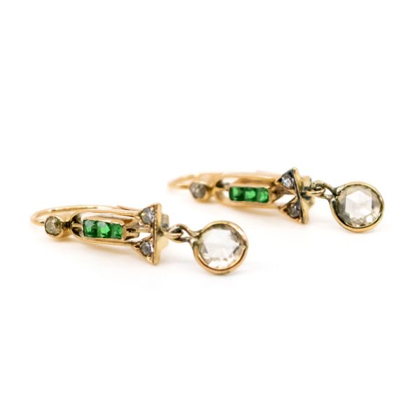 Art Deco Diamond and Emerald Earrings
