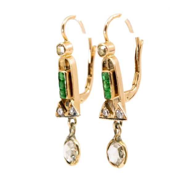 Art Deco Diamond and Emerald Earrings
