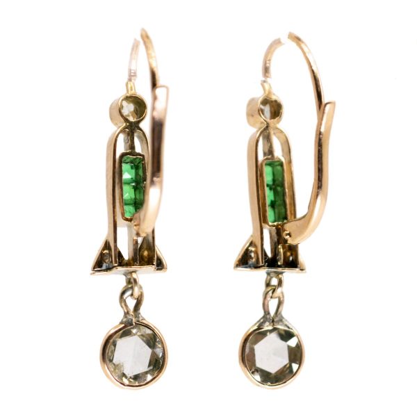 Art Deco Diamond and Emerald Earrings