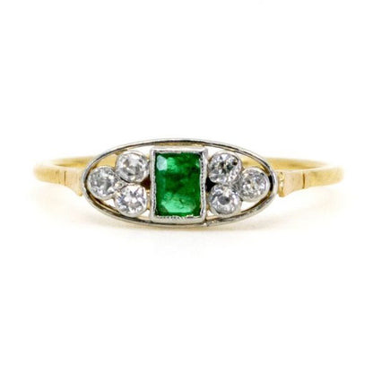 Art Deco Diamond and Emerald Gold Ring