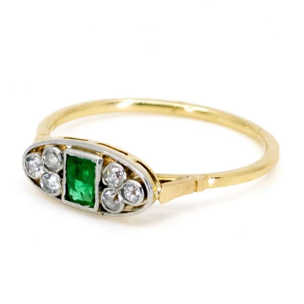 Art Deco Diamond and Emerald Gold Ring