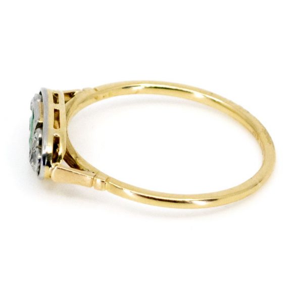 Art Deco Diamond and Emerald Gold Ring