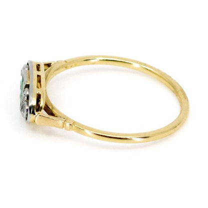 Art Deco Diamond and Emerald Gold Ring