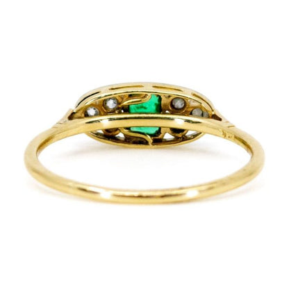 Art Deco Diamond and Emerald Gold Ring