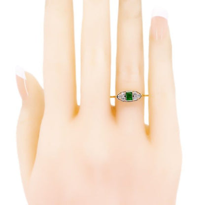 Art Deco Diamond and Emerald Gold Ring