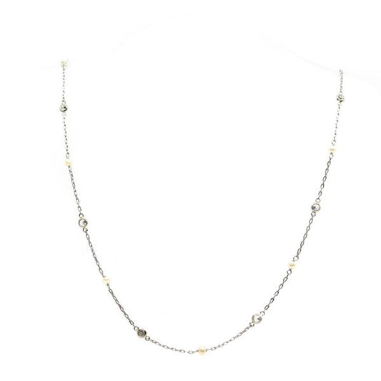 Art Deco Diamond and Pearl Chain Necklace BB1