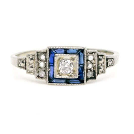 Art Deco Diamond and Sapphire Cluster Ring