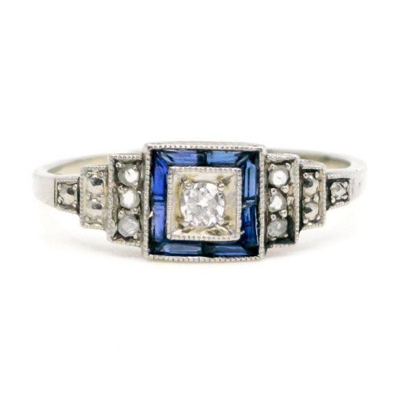 Art Deco Diamond and Sapphire Cluster Ring