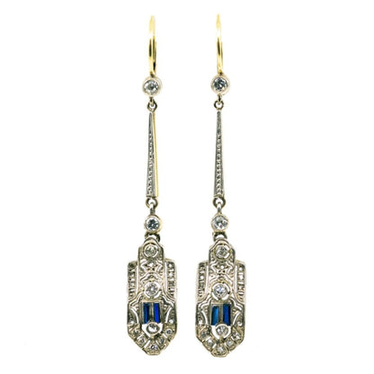 Art Deco Diamond and Sapphire Drop Earrings