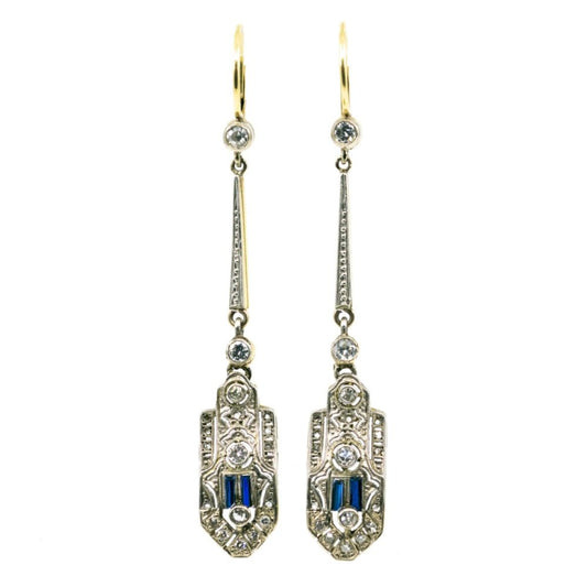 Art Deco Diamond and Sapphire Drop Earrings