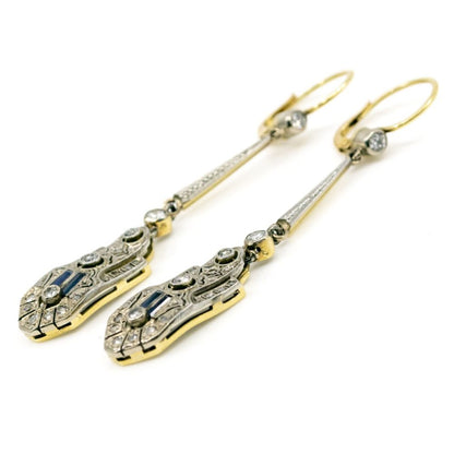 Art Deco Diamond and Sapphire Drop Earrings