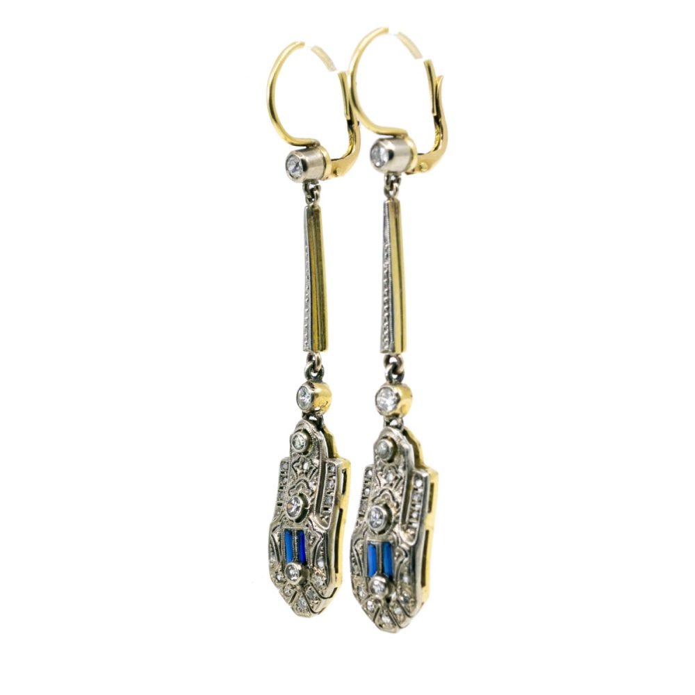 Art Deco Diamond and Sapphire Drop Earrings