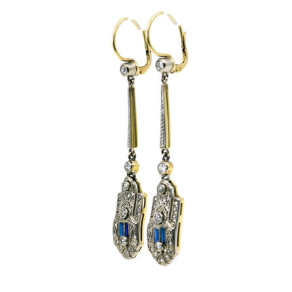 Art Deco Diamond and Sapphire Drop Earrings