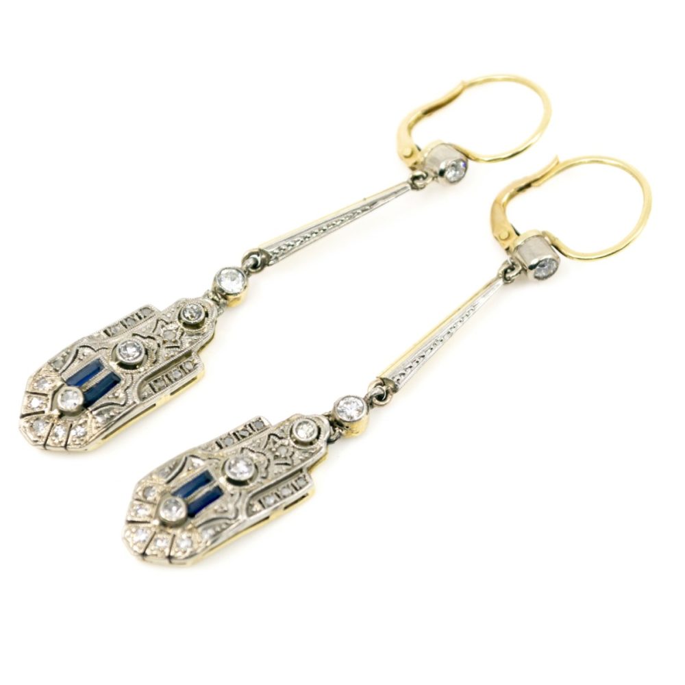 Art Deco Diamond and Sapphire Drop Earrings