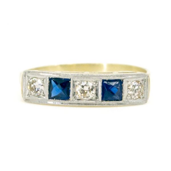 Art Deco Diamond and Sapphire Five Stone Ring