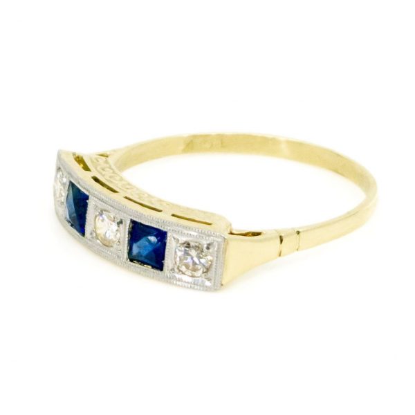 Art Deco Diamond and Sapphire Five Stone Ring