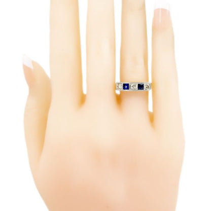 Art Deco Diamond and Sapphire Five Stone Ring