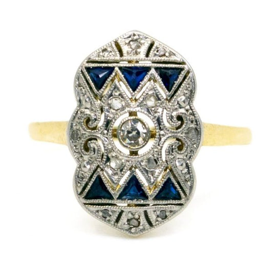 Art Deco Diamond and Sapphire Gold Ring