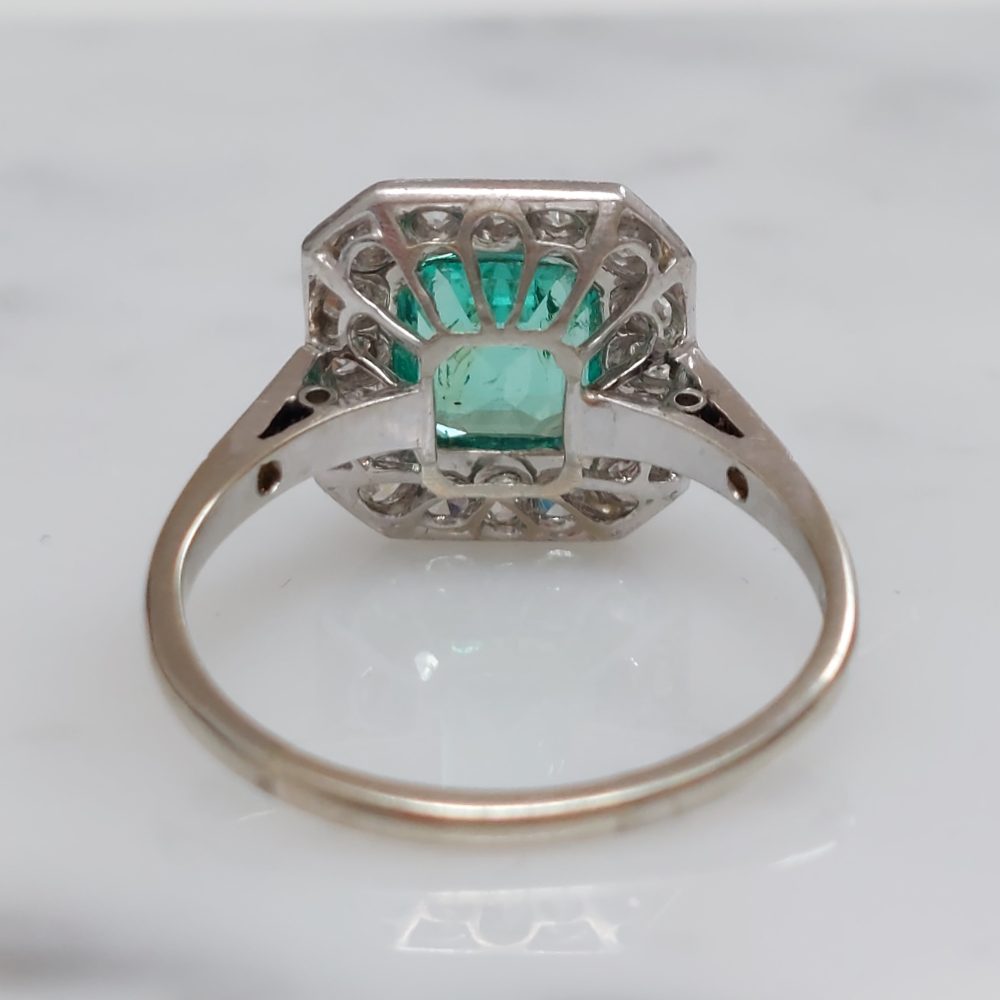 Art Deco Emerald and Diamond Square Engagement Ring