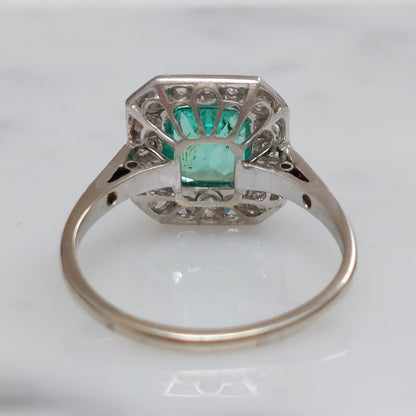Art Deco Emerald and Diamond Square Engagement Ring