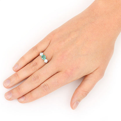 Art Deco Emerald and Old Cut Diamond Three Stone Engagement Ring
