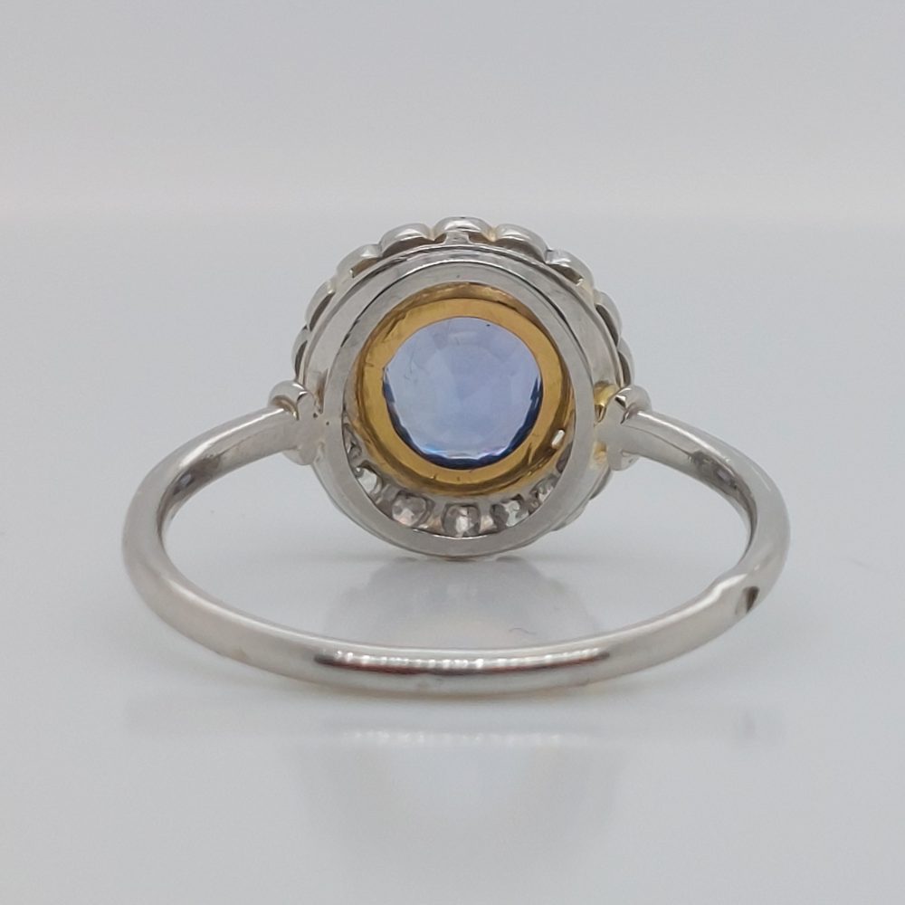 Art Deco French 1ct Sapphire and Diamond Cluster Ring