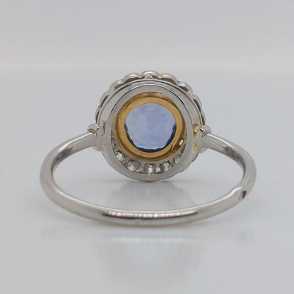 Art Deco French 1ct Sapphire and Diamond Cluster Ring