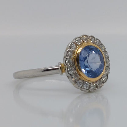 Art Deco French 1ct Sapphire and Diamond Cluster Ring