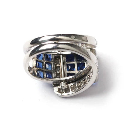 Art Deco French Sapphire and Diamond Buckle Ring in Platinum