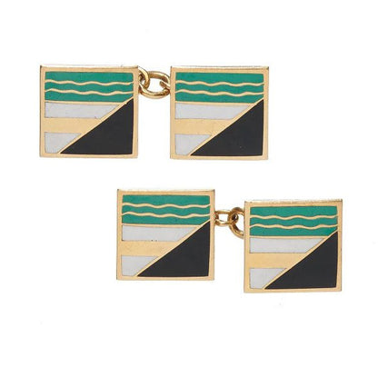 Art Deco Gold and Enamel Cufflinks by Paul Brandt