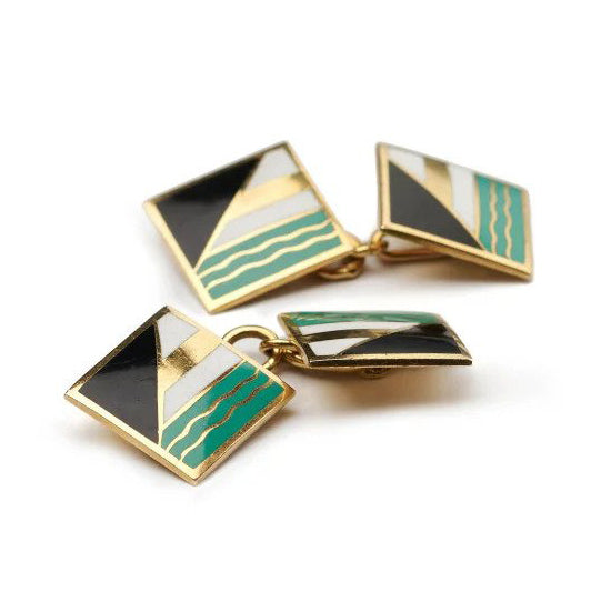 Art Deco Gold and Enamel Cufflinks by Paul Brandt
