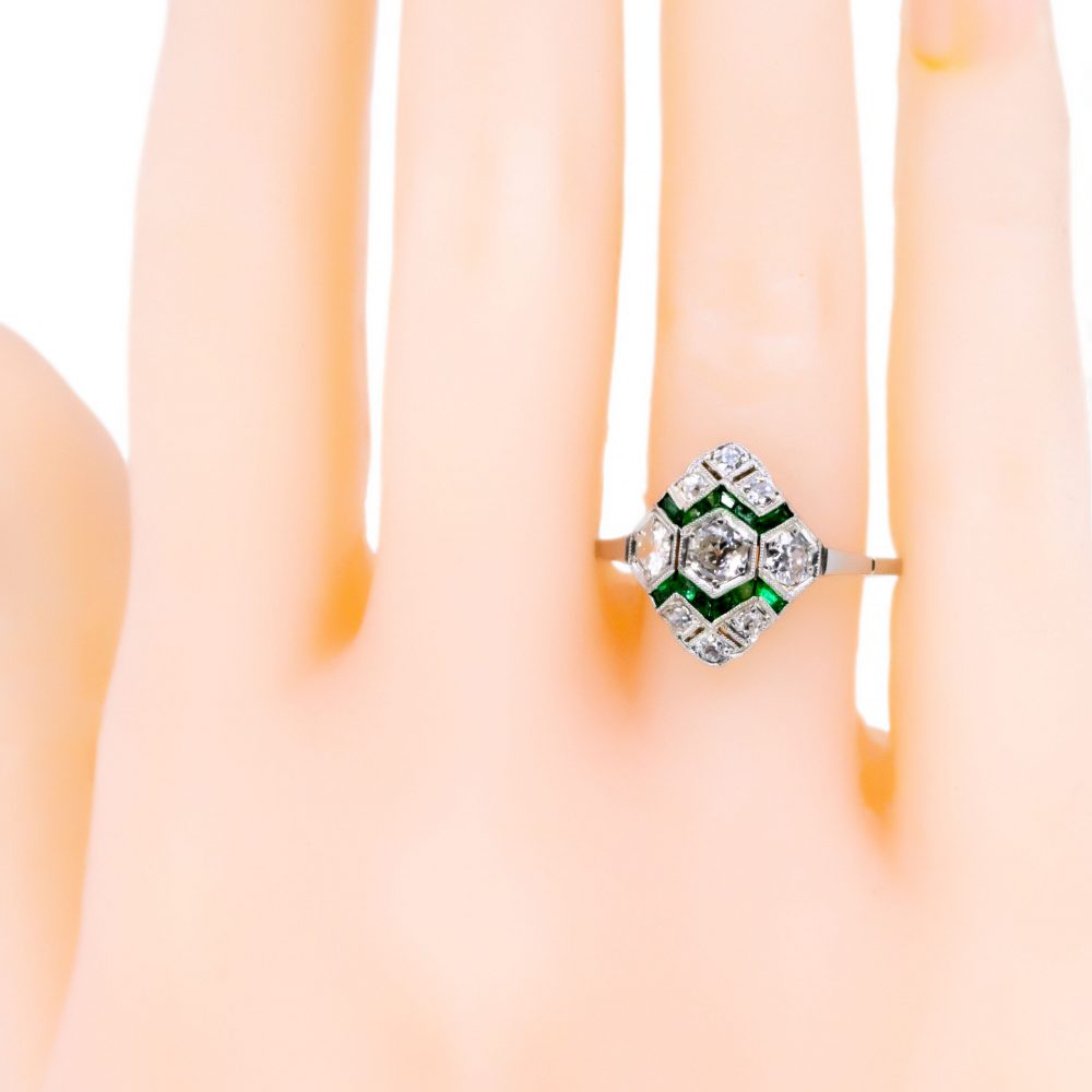Art Deco Inspired 0.50ct Diamond and Emerald Ring