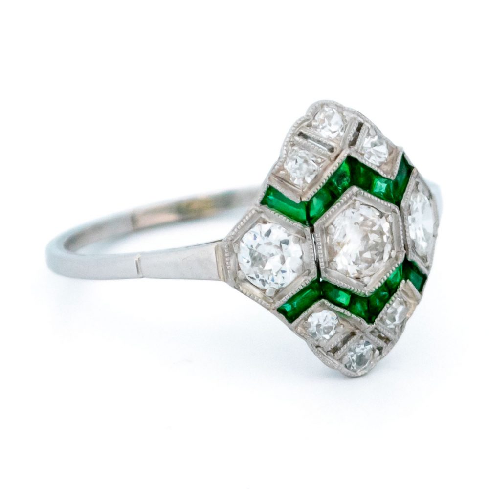 Art Deco Inspired 0.50ct Diamond and Emerald Ring