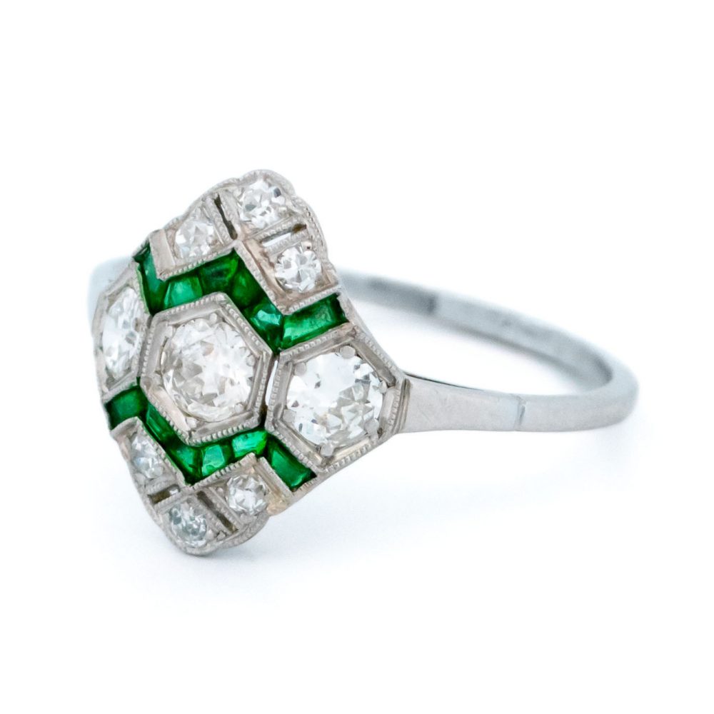Art Deco Inspired 0.50ct Diamond and Emerald Ring