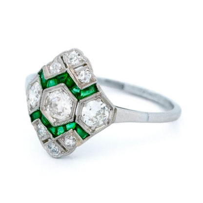 Art Deco Inspired 0.50ct Diamond and Emerald Ring
