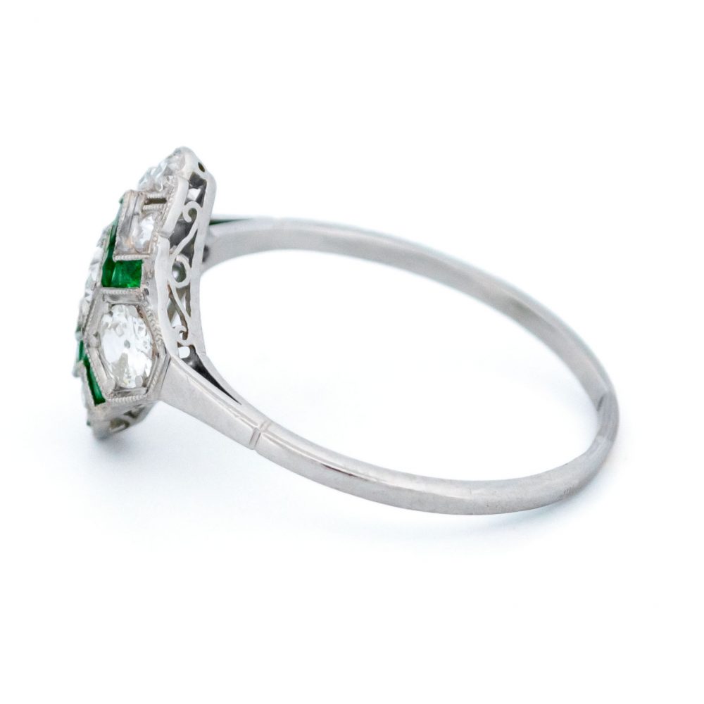 Art Deco Inspired 0.50ct Diamond and Emerald Ring
