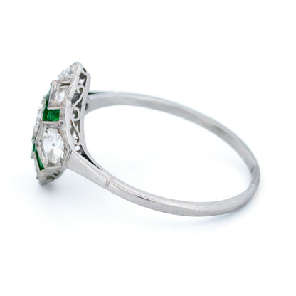 Art Deco Inspired 0.50ct Diamond and Emerald Ring