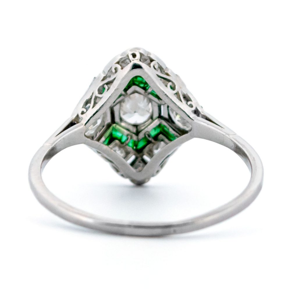 Art Deco Inspired 0.50ct Diamond and Emerald Ring