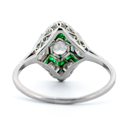 Art Deco Inspired 0.50ct Diamond and Emerald Ring