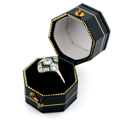 Art Deco Inspired 0.50ct Diamond and Emerald Ring