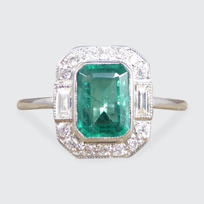 Art Deco Inspired 0.90ct Emerald and Diamond Cluster Ring