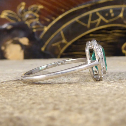 Art Deco Inspired 0.90ct Emerald and Diamond Cluster Ring
