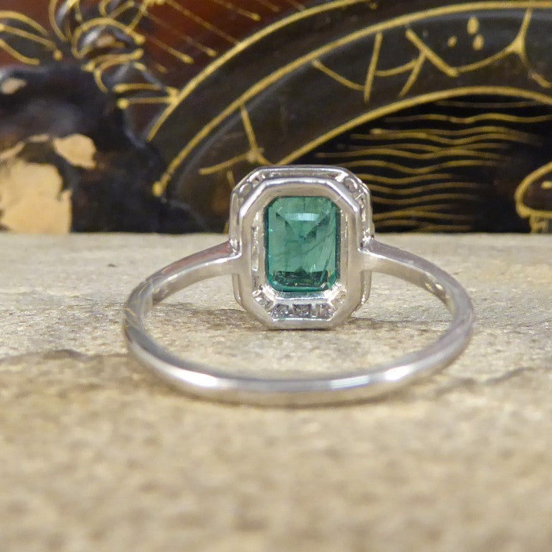 Art Deco Inspired 0.90ct Emerald and Diamond Cluster Ring