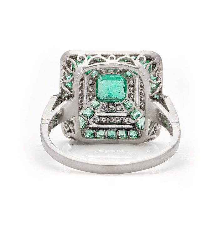 Art Deco Inspired Emerald and Diamond Cluster Ring