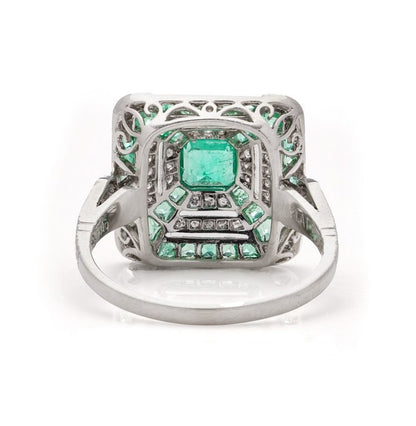 Art Deco Inspired Emerald and Diamond Cluster Ring